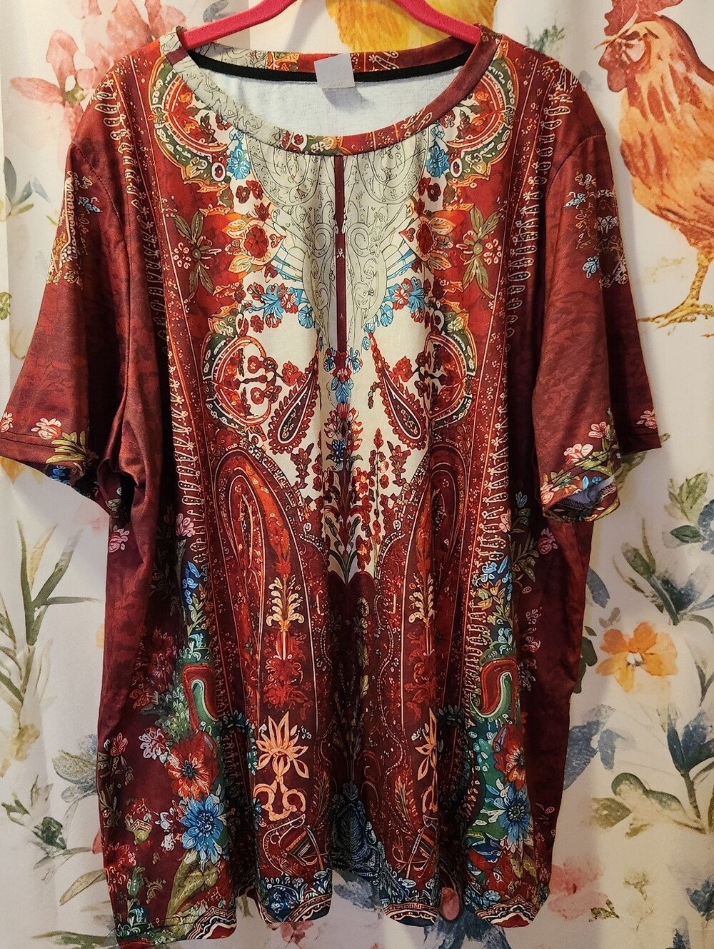 Bohemian Paisley Red Floral Women’s Top, XXL